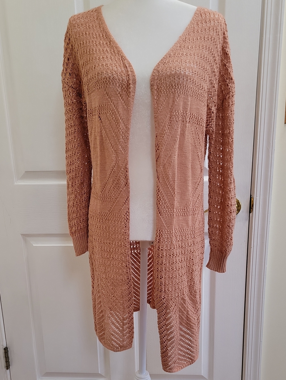 Moral Fiber Open Longline Knit Cardigan Dusty Rose Terraccotta Size Large EUC